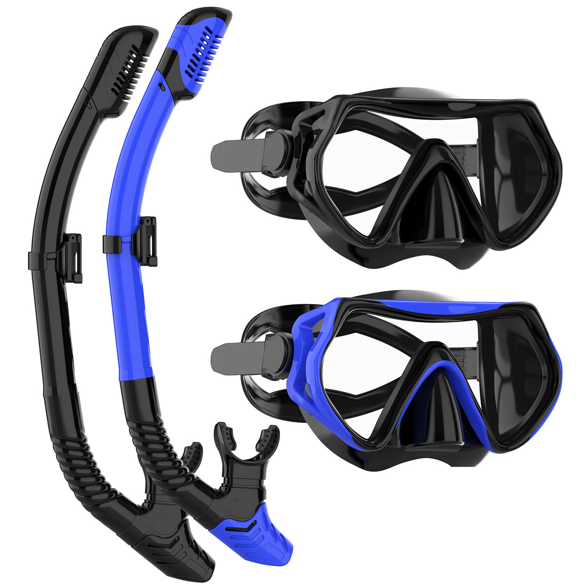 JRing Snorkel Mask Set with 180 Degree Tempered Glass Anti Fog Goggles