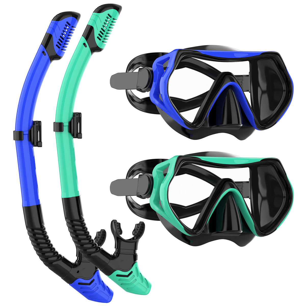JRing Snorkel Mask Set with 180 Degree Tempered Glass Anti Fog Goggles