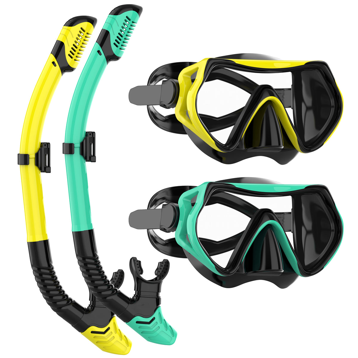 JRing Snorkel Mask Set with 180 Degree Tempered Glass Anti Fog Goggles