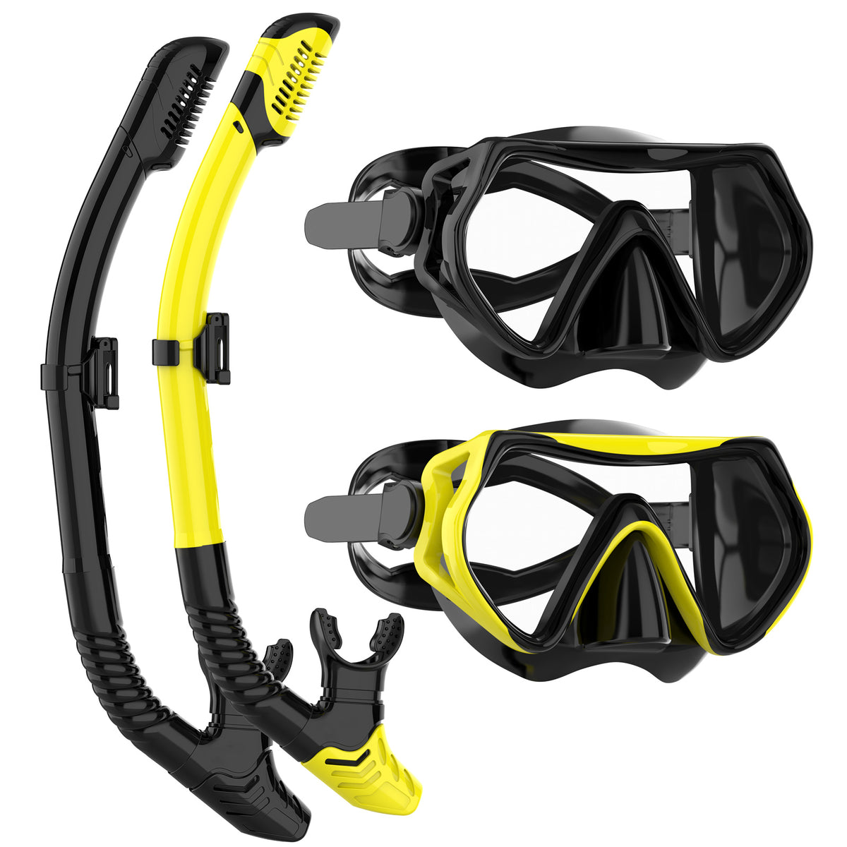 JRing Snorkel Mask Set with 180 Degree Tempered Glass Anti Fog Goggles