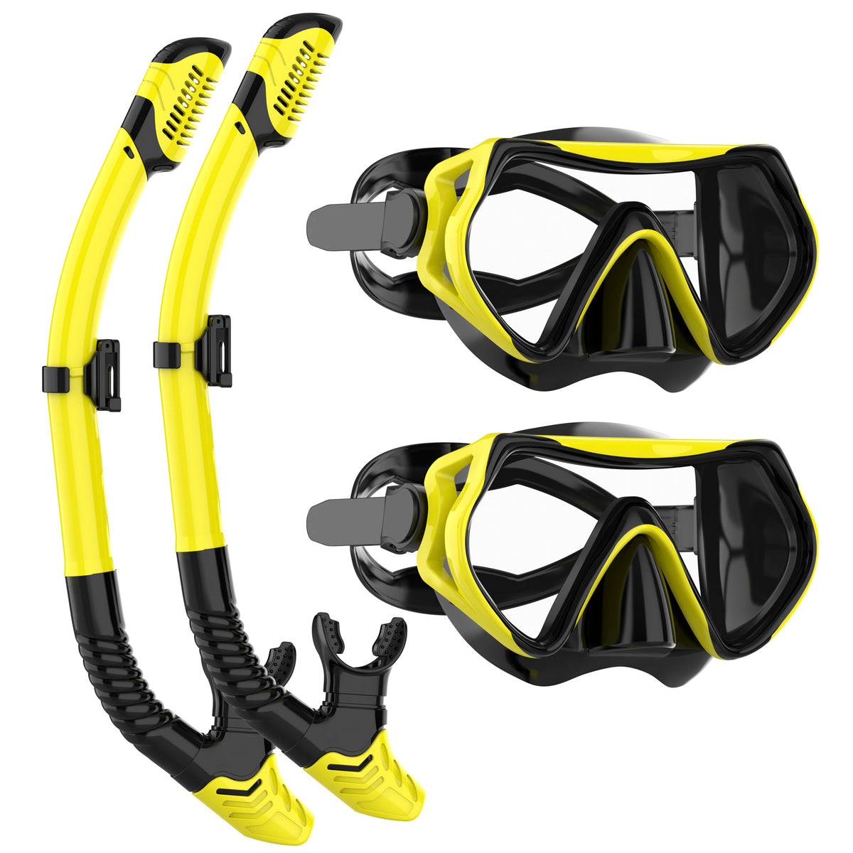 JRing Snorkel Mask Set with 180 Degree Tempered Glass Anti Fog Goggles