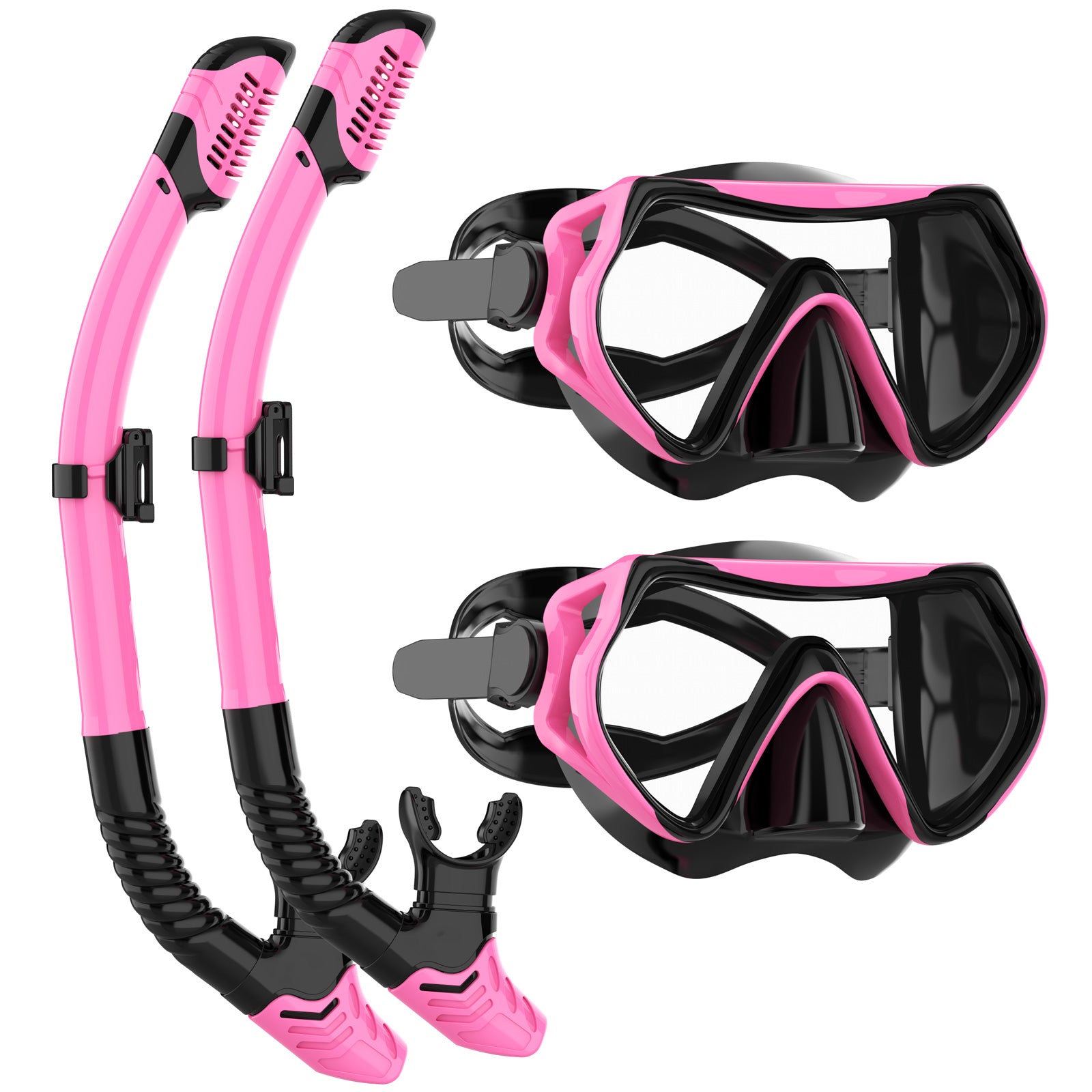 JRing Snorkel Mask Set with 180 Degree Tempered Glass Anti Fog Goggles