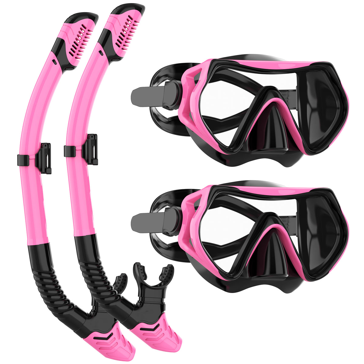 JRing Snorkel Mask Set with 180 Degree Tempered Glass Anti Fog Goggles